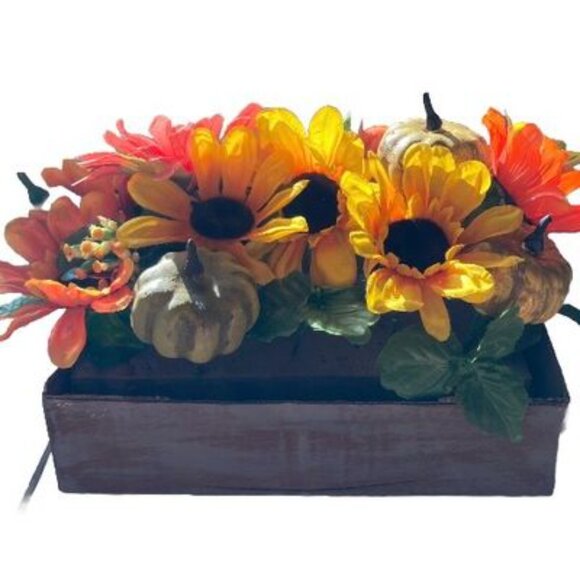 Table Centerpiece Fall Harvest Floral Box Thanksgiving Fall Leaves and Pumpkins - Picture 1 of 14